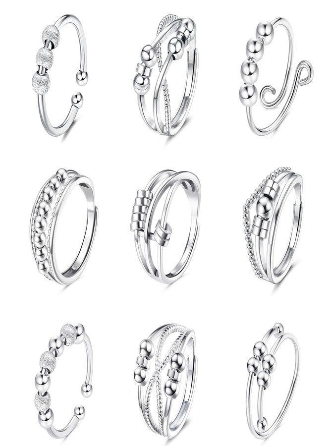 sailimue 9Pcs Anti Anxiety Rings For Women Men Fidget Band Rings Set For Anxiety Unisex Adjustable Stacking Spinner Worry Stress Relief Ring With Beads - Image 1